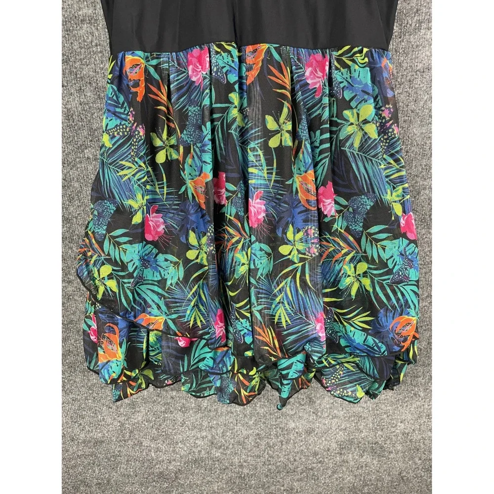Unbranded Swim Top Women XL Black Excellent Tropical Floral Tiered Ruffle